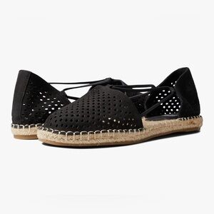 Andre AssousBlack suede perforated peep toe Espadrille Flats size 7
